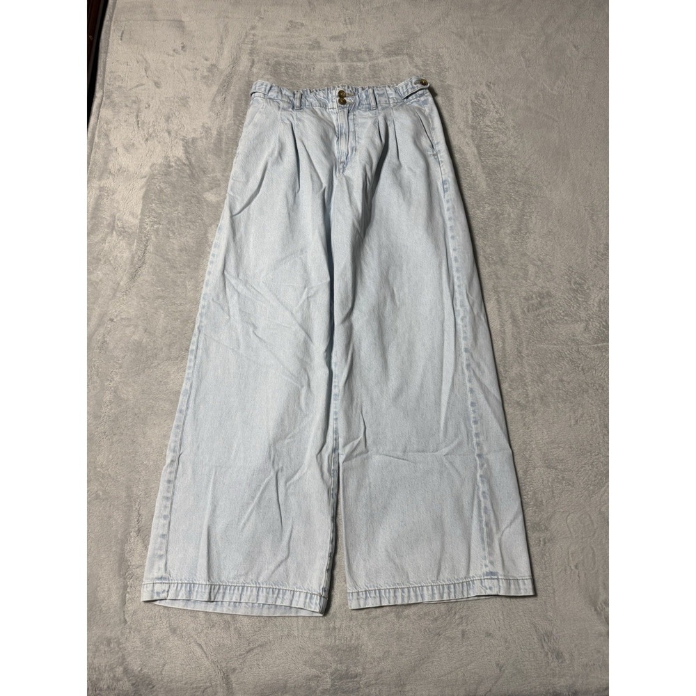 American Eagle Womens 6 Wide Leg Trouser Jeans Light Wash Blue‎ Pleated 28